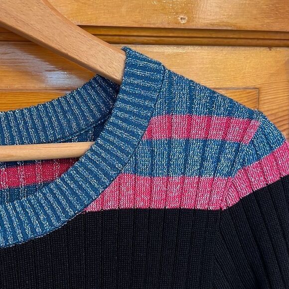 Black Pink Blue Sparkly Striped Sweater Dress Women’s Small - Picture 4 of 7
